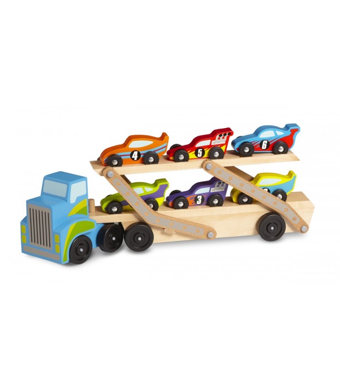 Souvenir Uitstekend Ongeëvenaard Houten speelgoed | Autotransporter met 6 raceauto's | Melissa and Doug