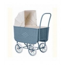 Poppenwagen Retro Rotan blauw